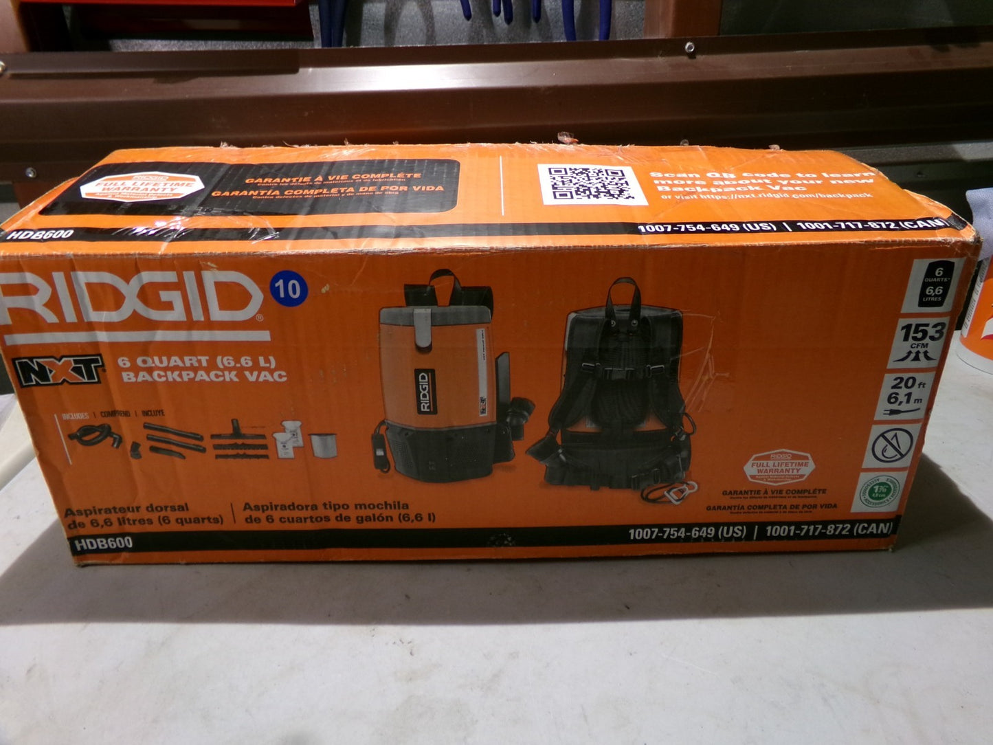 RIDGID 6 Qt. (1.5 Gal.) NXT Backpack Vacuum Cleaner HDB6006