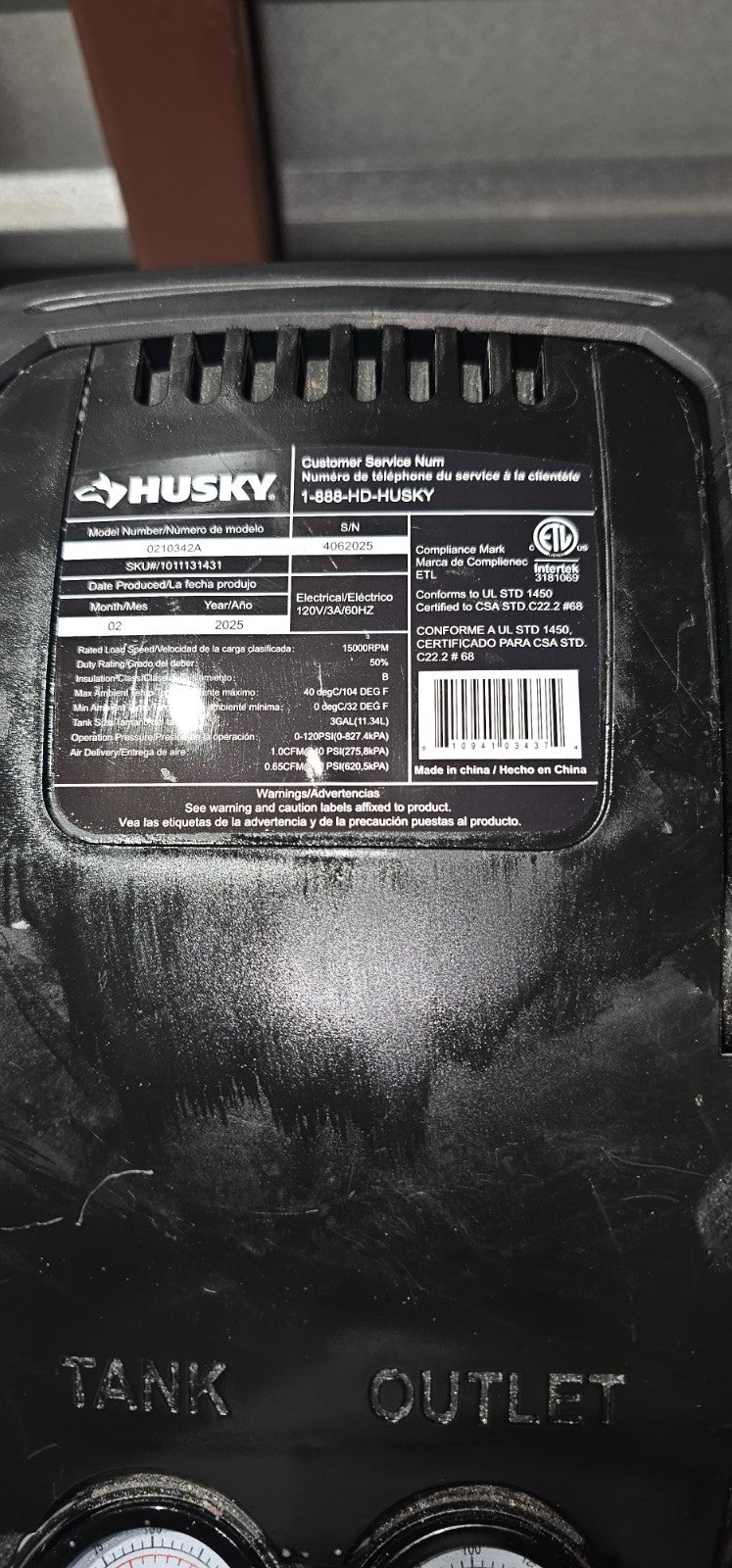 Husky 3 Gal. 120 PSI Portable Electric OilFree Light Duty Air Compressor3
