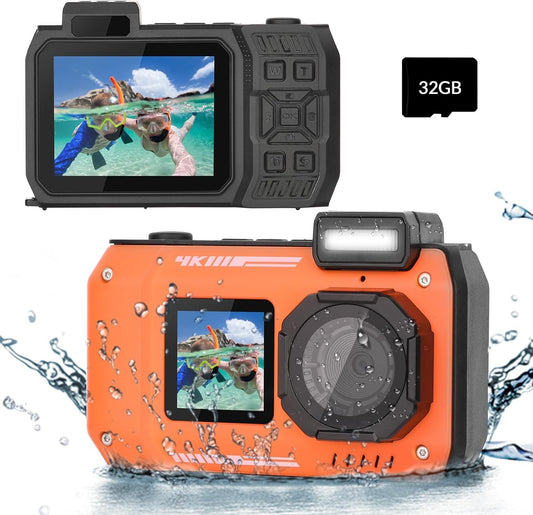 Waterproof 4K 33FT  Digital Camera – Dual Screen, Underwater Compact Camcorder0