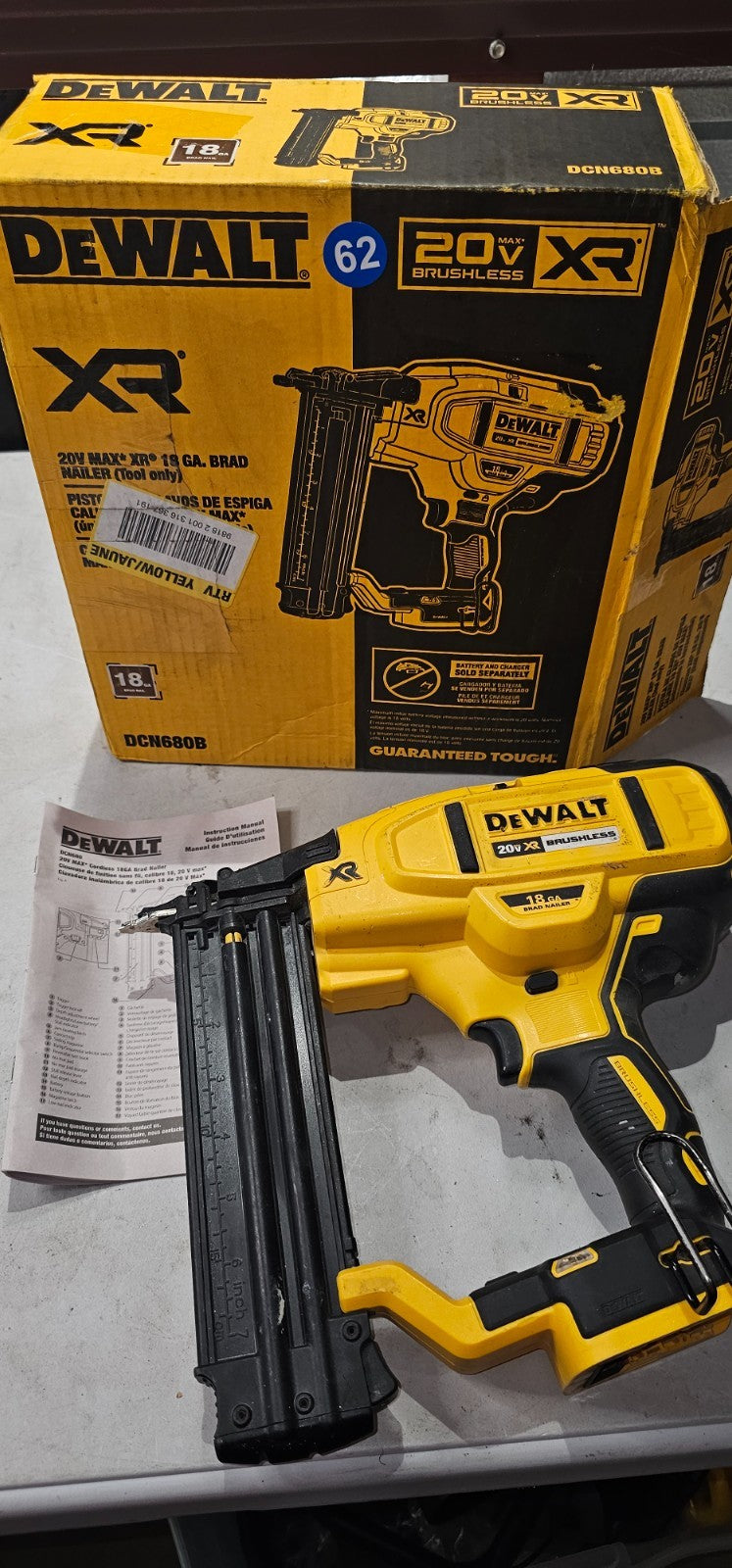 DEWALT 20V MAX* Cordless Brad Nailer, 18GA, Tool Only (DCN680) 622